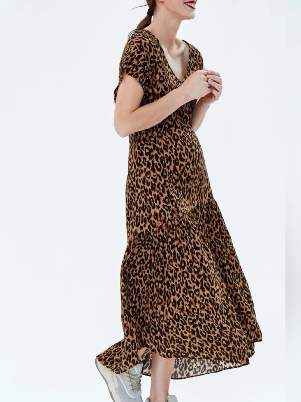 ZARA Wild Muse Leopard Print Tiered Maxi Dress Size S NWT - Picture 5 of 12